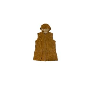 Danier Vintage Tan Suede Cargo Utility Vest with Hood - Women’s Size Medium